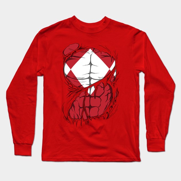 Red Ranger ripped Long Sleeve T-Shirt by vampskills2n